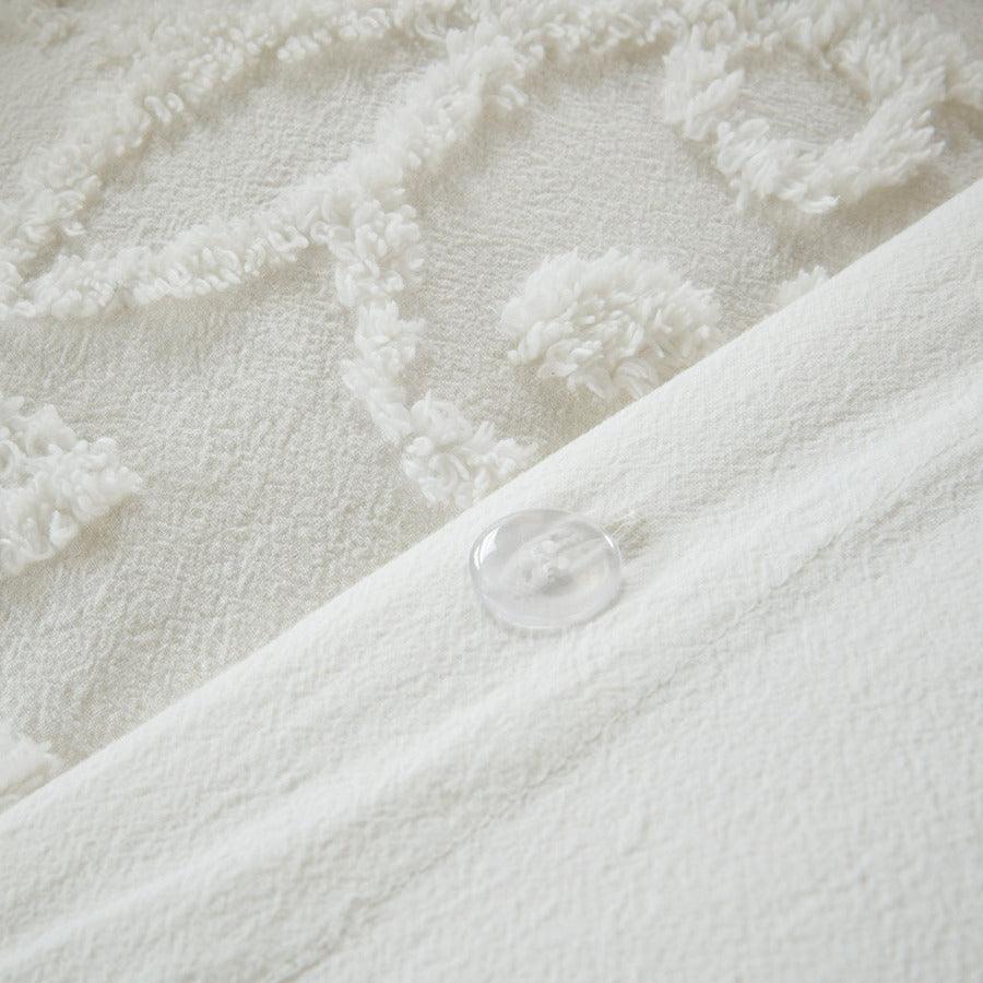 Olliix.com Duvet & Duvet Sets - Sabrina Shabby Chic 3 Piece Tufted Cotton Chenille Duvet Cover Set Full/Queen White