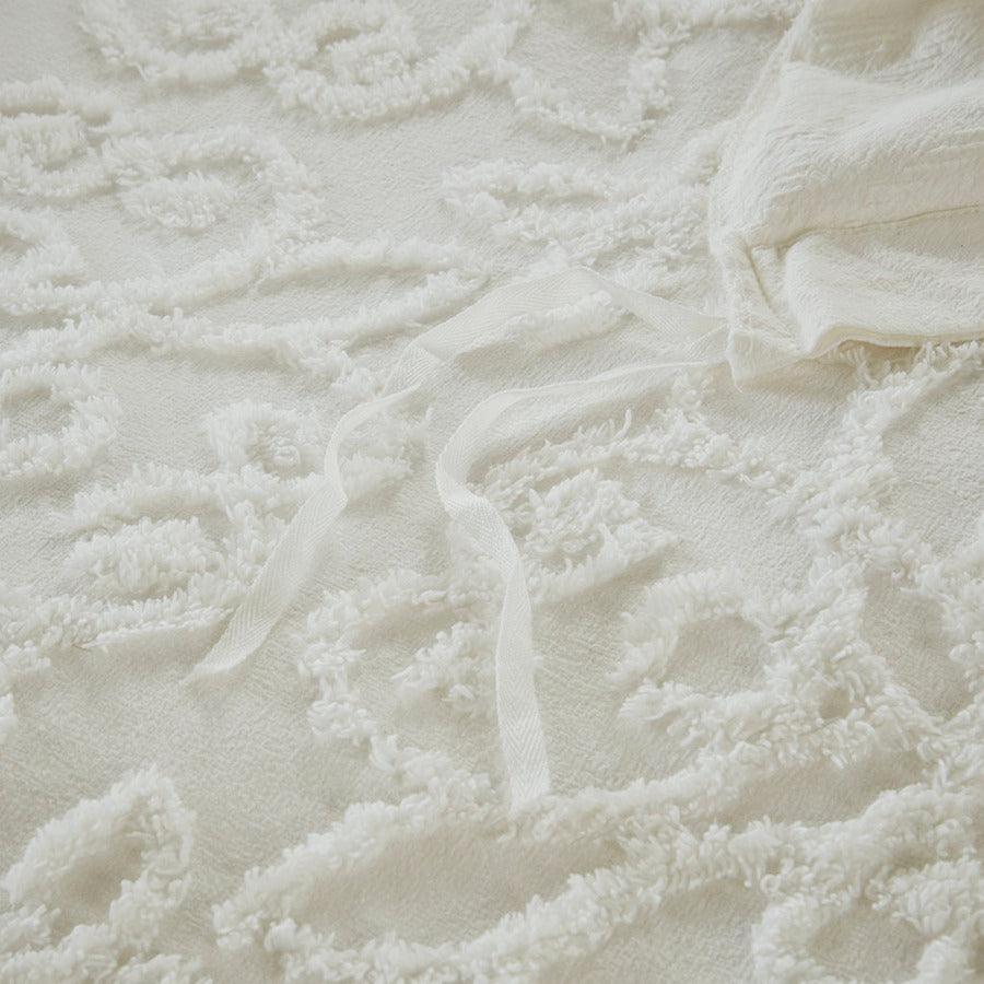 Olliix.com Duvet & Duvet Sets - Sabrina Shabby Chic 3 Piece Tufted Cotton Chenille Duvet Cover Set Full/Queen White