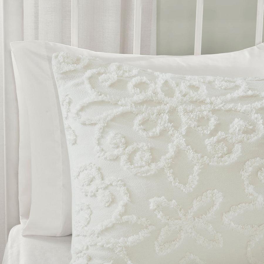 Olliix.com Duvet & Duvet Sets - Sabrina Shabby Chic 3 Piece Tufted Cotton Chenille Duvet Cover Set Full/Queen White