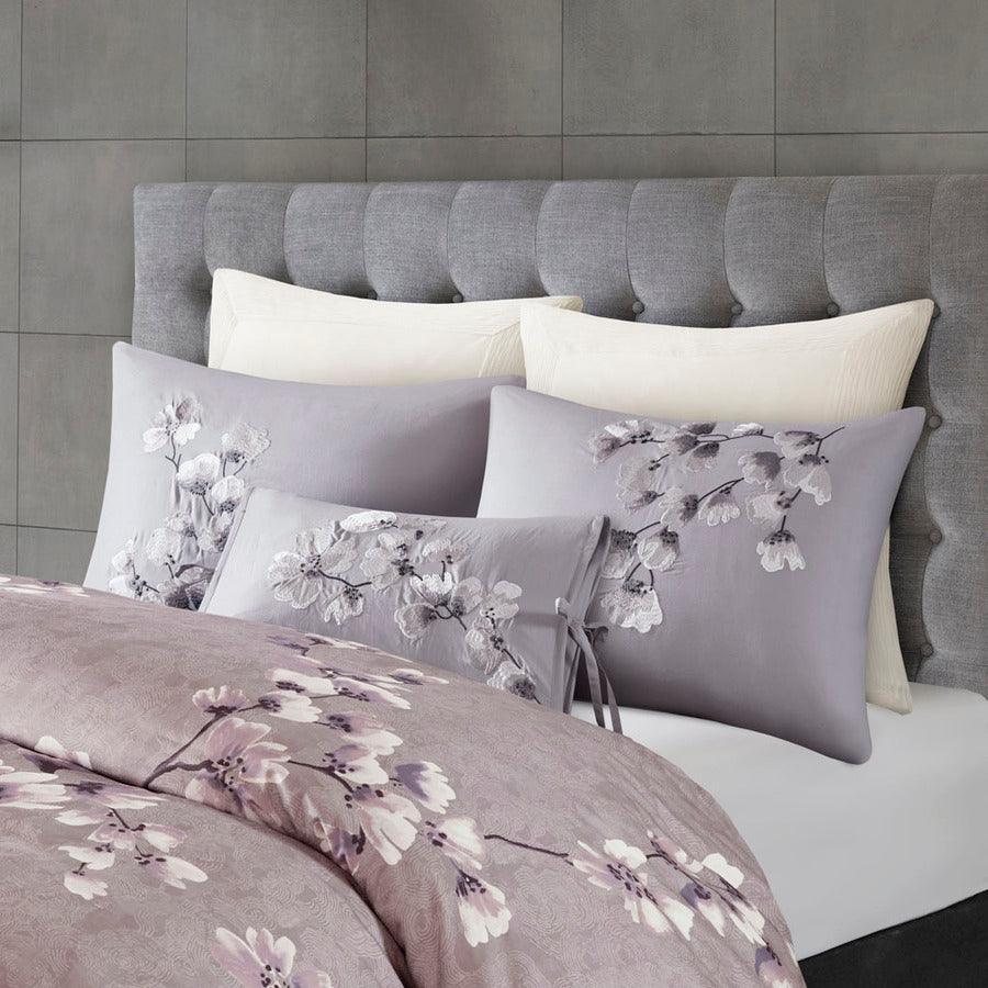 Olliix.com Duvet & Duvet Sets - Sakura Global Inspired Blossom 3 Piece Cotton Sateen Printed Duvet Cover Set King/Cal King Lilac