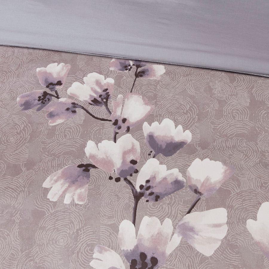 Olliix.com Duvet & Duvet Sets - Sakura Global Inspired Blossom 3 Piece Cotton Sateen Printed Duvet Cover Set King/Cal King Lilac