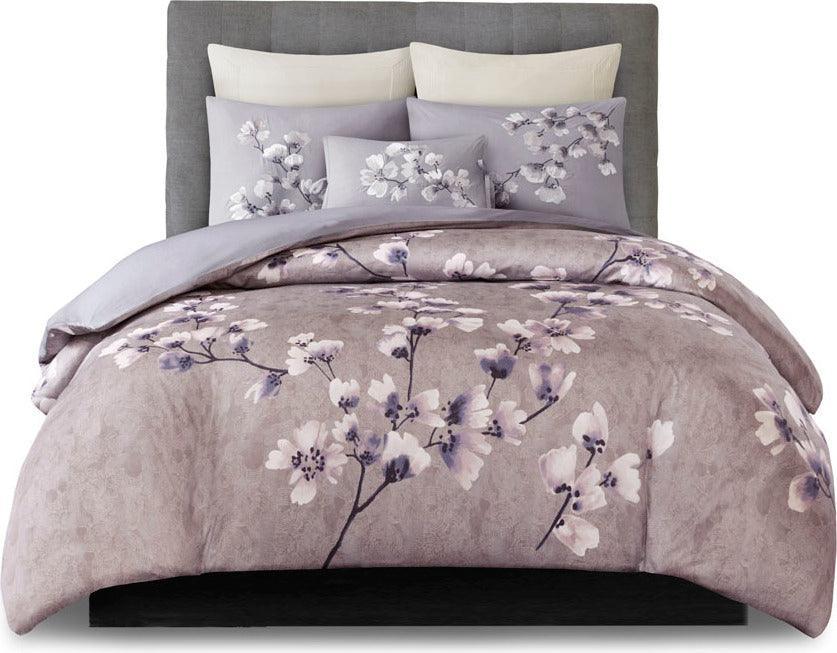 Olliix.com Duvet & Duvet Sets - Sakura Global Inspired Blossom 3 Piece Cotton Sateen Printed Duvet Cover Set King/Cal King Lilac