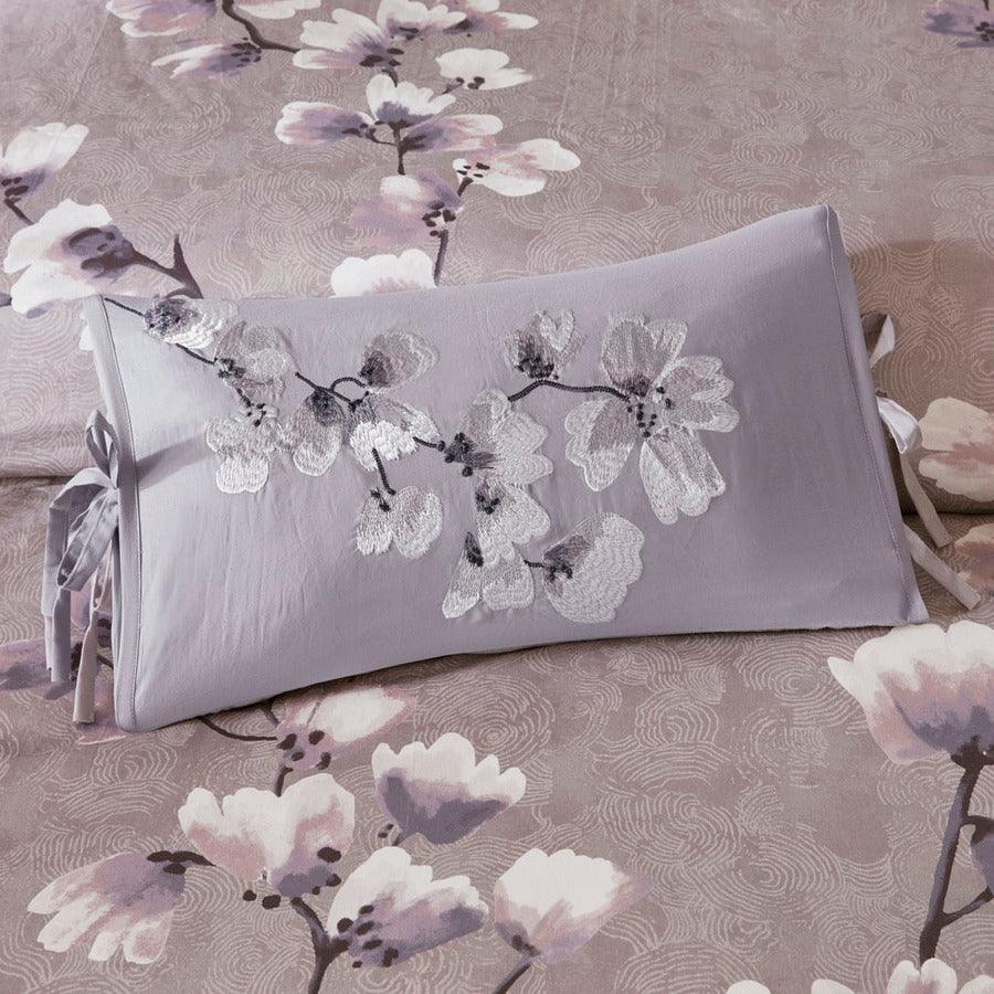 Olliix.com Pillows - Sakura Global Inspired Blossom Embroidered Cotton Oblong Decorative Pillow 12"W x 20"L Lilac