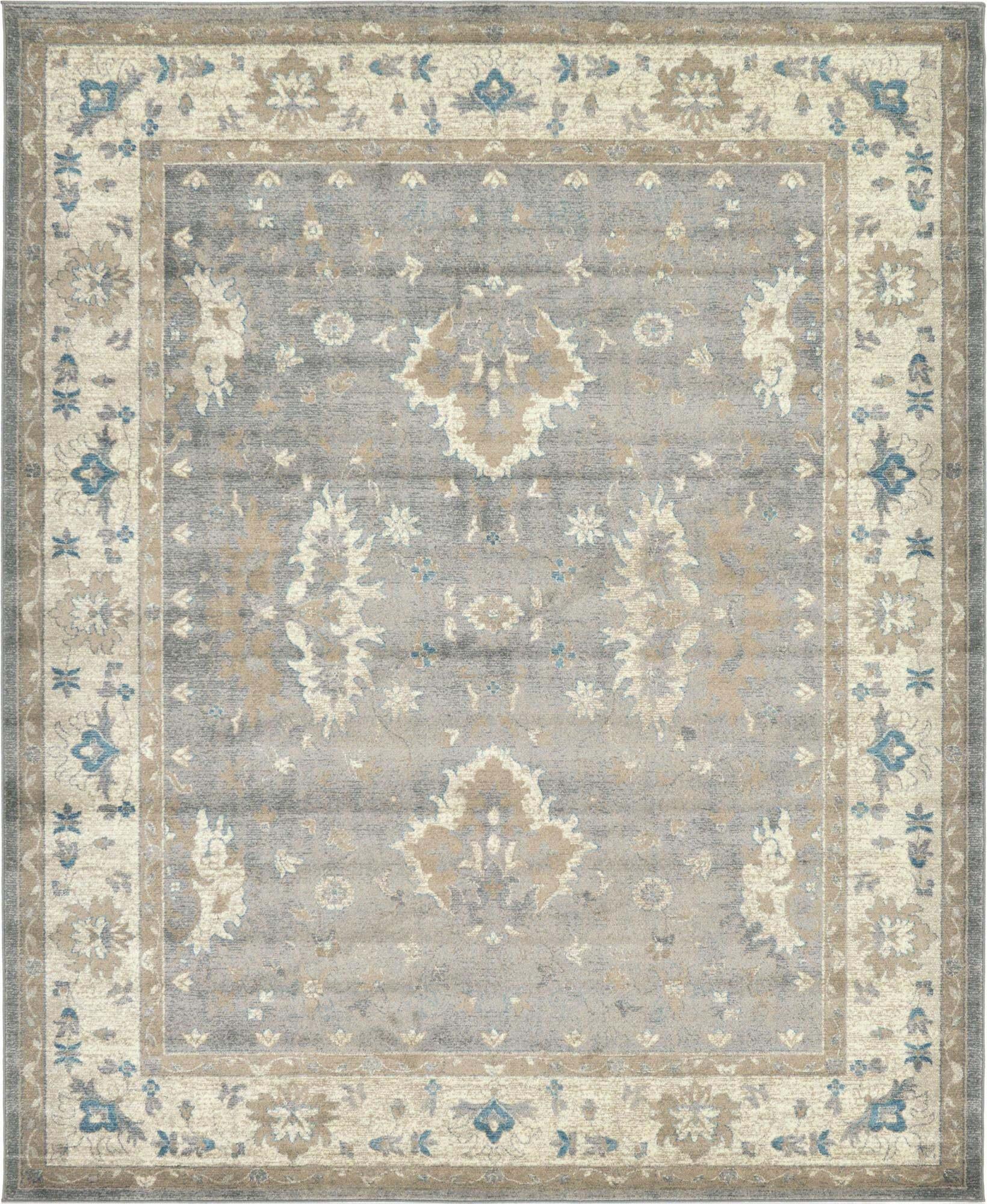 Unique Loom Indoor Rugs - Salzburg Border Rectangular 8x10 Rug Gray & Beige