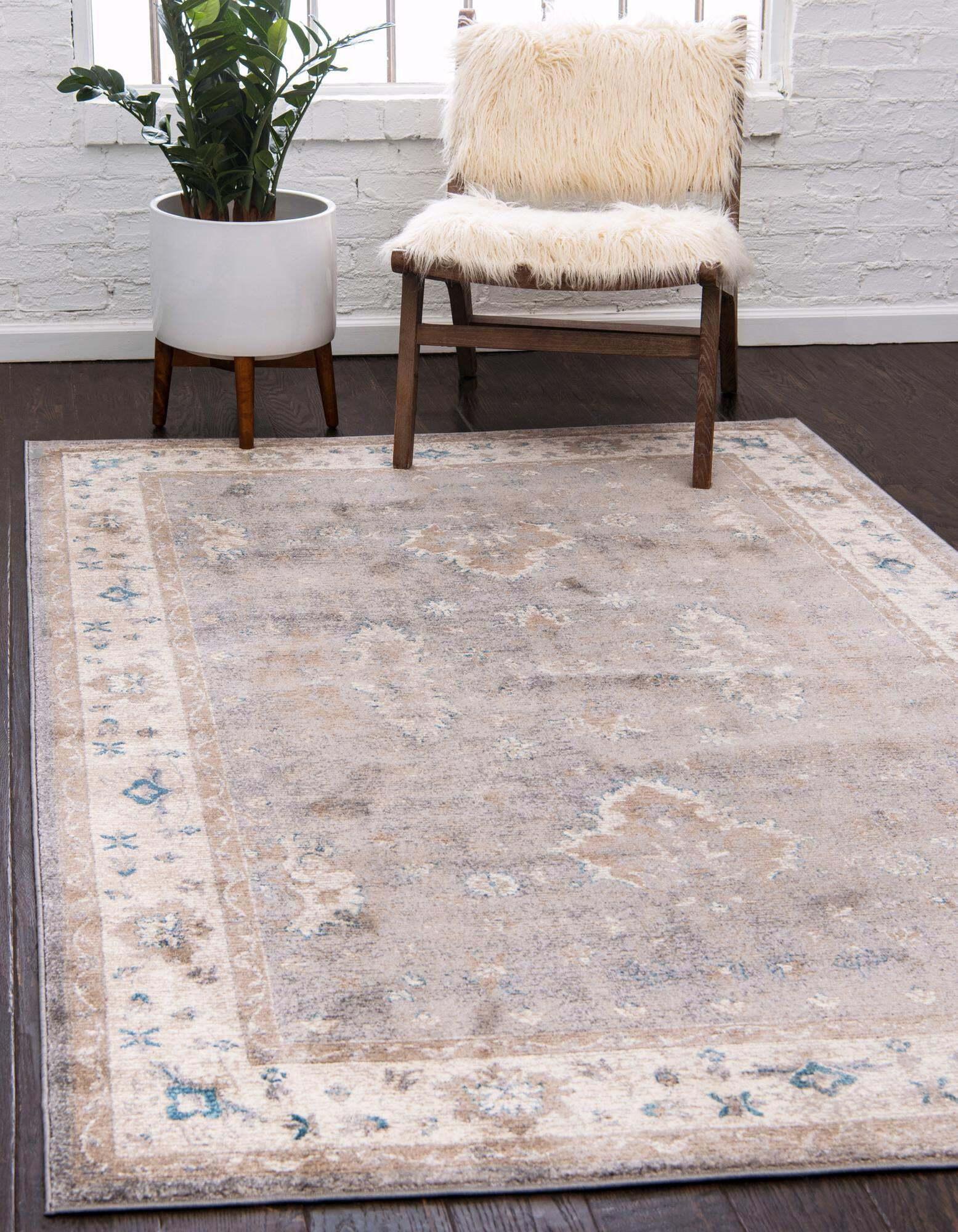 Unique Loom Indoor Rugs - Salzburg Border Rectangular 8x10 Rug Gray & Beige