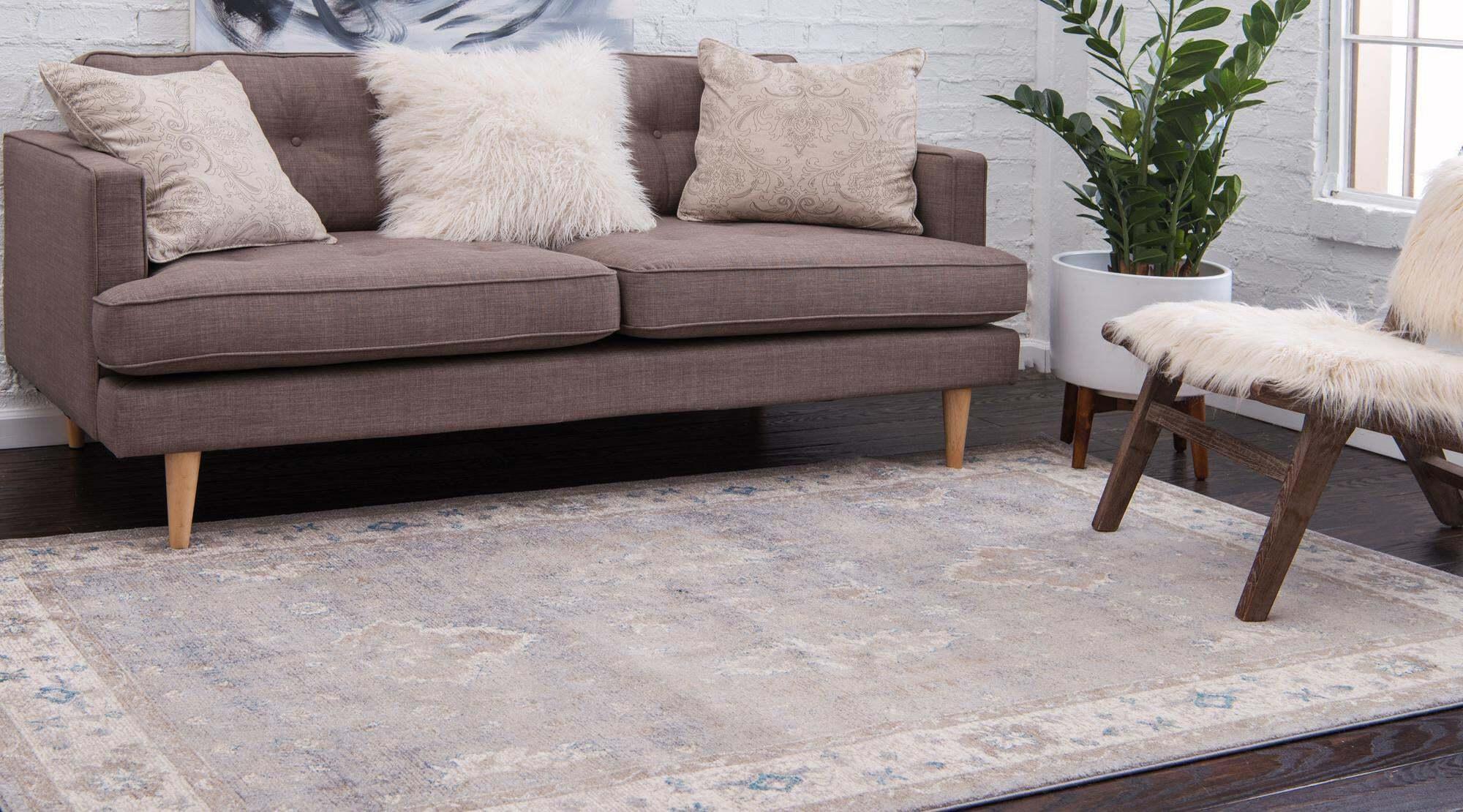 Unique Loom Indoor Rugs - Salzburg Border Rectangular 8x10 Rug Gray & Beige