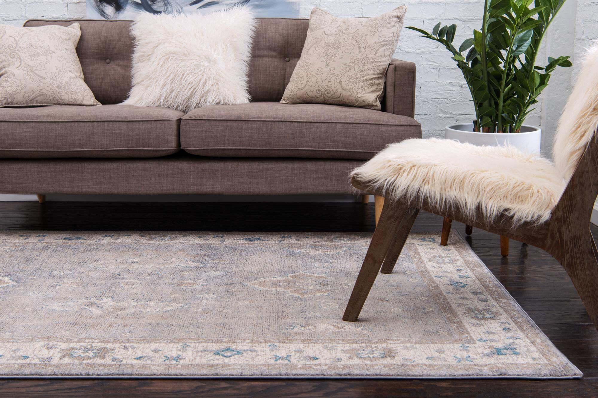 Unique Loom Indoor Rugs - Salzburg Border Rectangular 8x10 Rug Gray & Beige