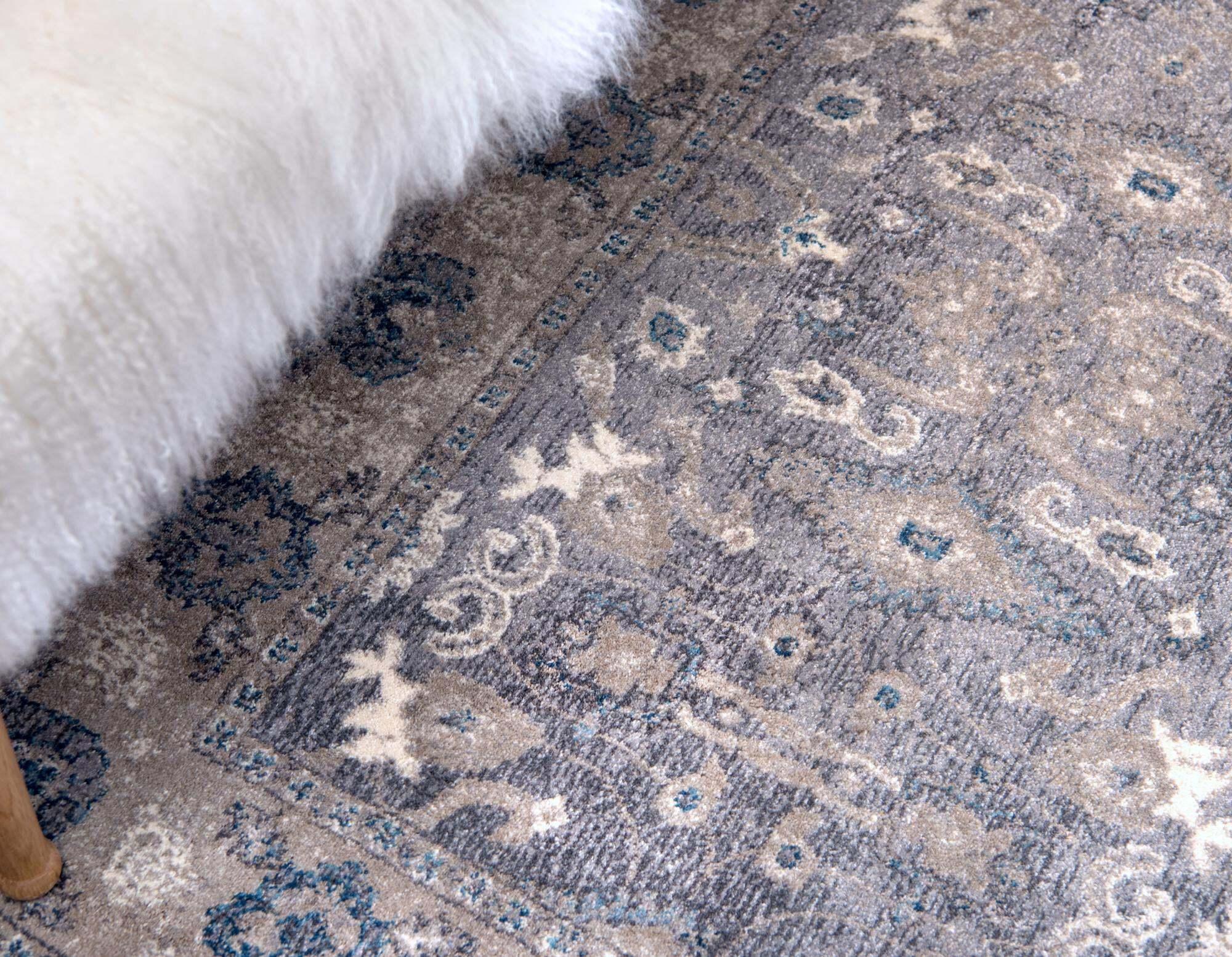 Unique Loom Indoor Rugs - Salzburg Border Rectangular 9x12 Rug Gray & Light Brown