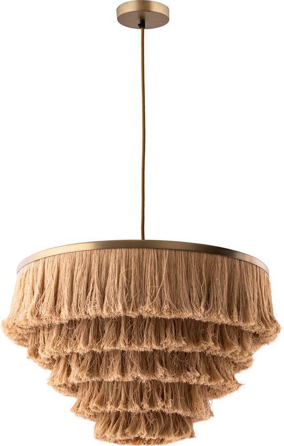 Tov Furniture Ceiling Lights - Sarai Natural Fringe Pendant Brass | Natural