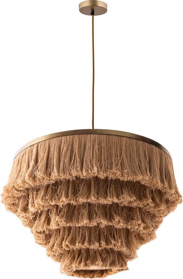 Tov Furniture Ceiling Lights - Sarai Natural Fringe Pendant Brass | Natural