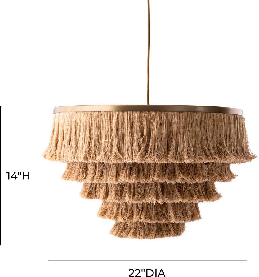 Tov Furniture Ceiling Lights - Sarai Natural Fringe Pendant Brass | Natural