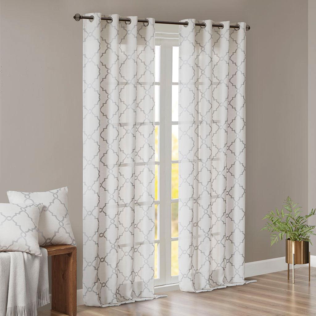 Olliix.com Curtains - Saratoga 108 H Fretwork Print Grommet Top Window Curtain Ivory