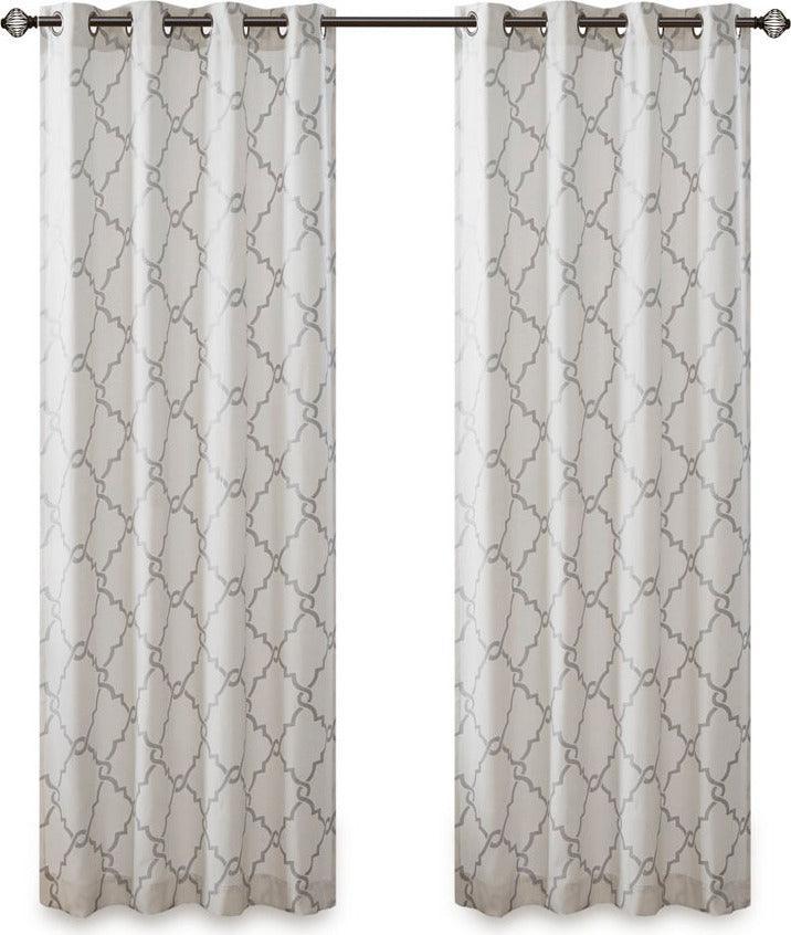 Olliix.com Curtains - Saratoga 108 H Fretwork Print Grommet Top Window Curtain Ivory