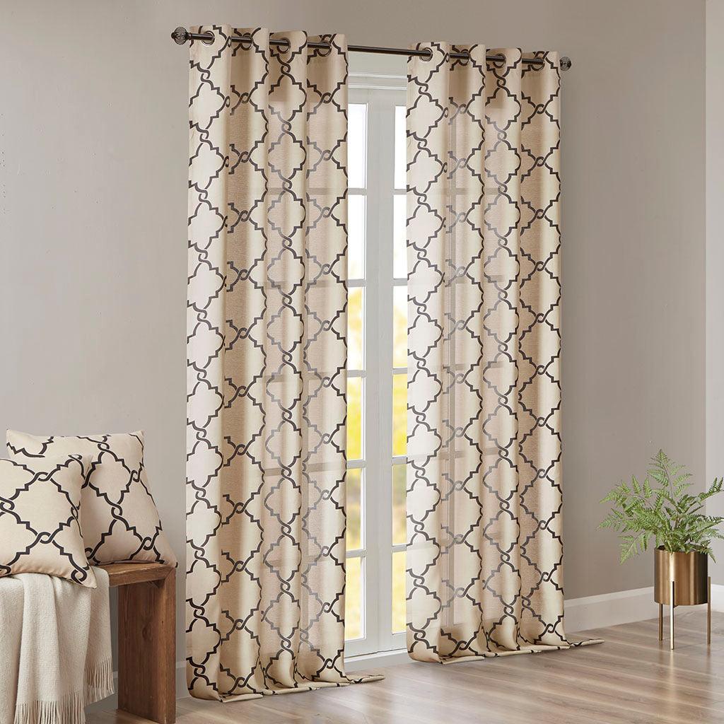 Olliix.com Curtains - Saratoga 108 H Fretwork Print Grommet Top Window Curtain Khaki