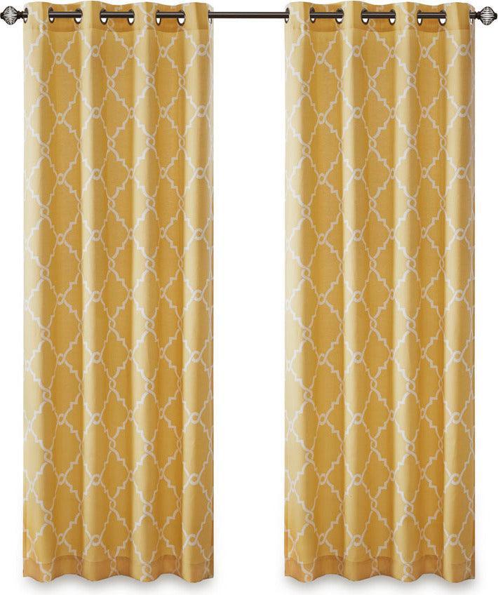 Olliix.com Curtains - Saratoga 108 H Fretwork Print Grommet Top Window Curtain Yellow