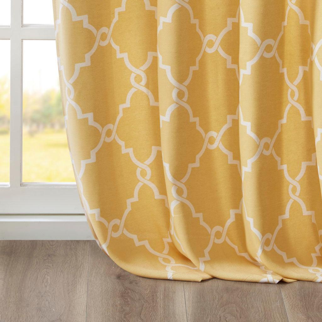 Olliix.com Curtains - Saratoga 108 H Fretwork Print Grommet Top Window Curtain Yellow