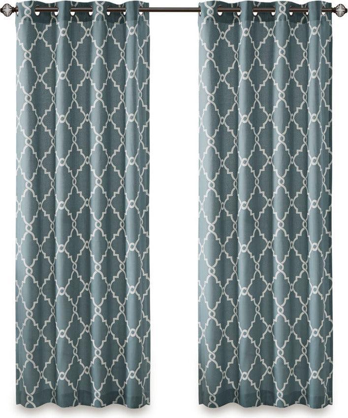 Olliix.com Curtains - Saratoga 63 H Fretwork Print Grommet Top Window Curtain Blue