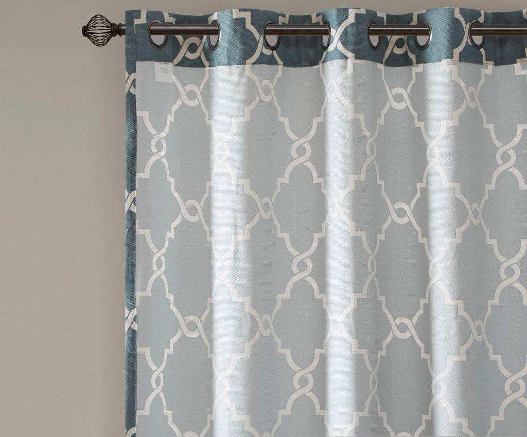Olliix.com Curtains - Saratoga 63 H Fretwork Print Grommet Top Window Curtain Blue