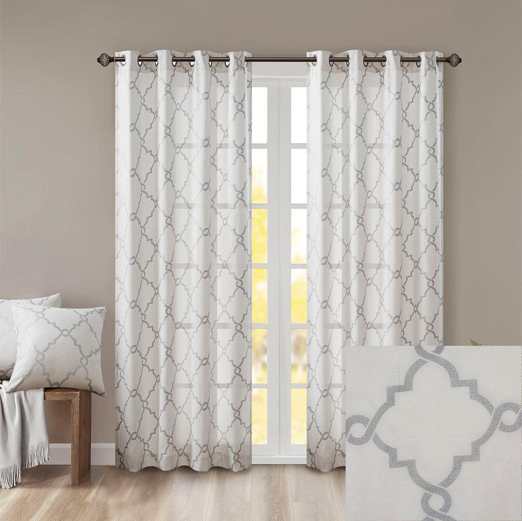 Olliix.com Curtains - Saratoga 63 H Fretwork Print Grommet Top Window Curtain Ivory