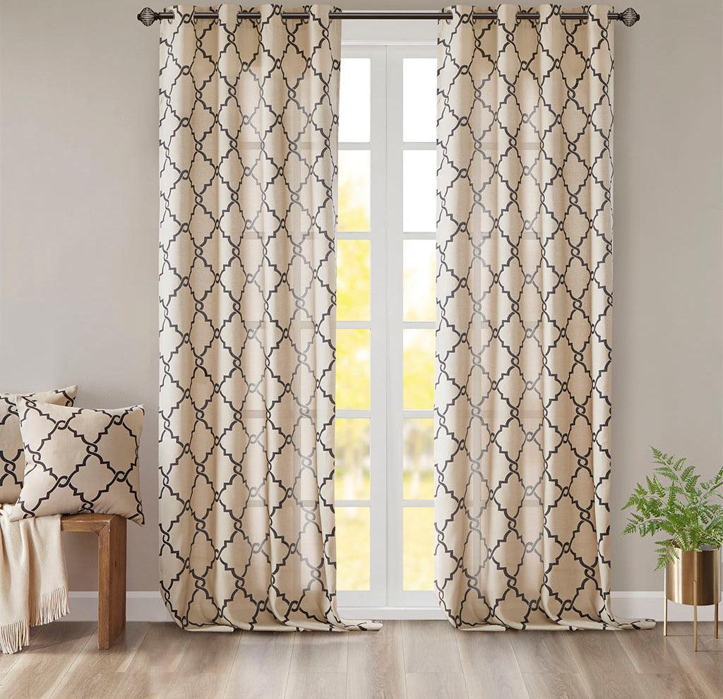 Olliix.com Curtains - Saratoga 63 H Fretwork Print Grommet Top Window Curtain Khaki
