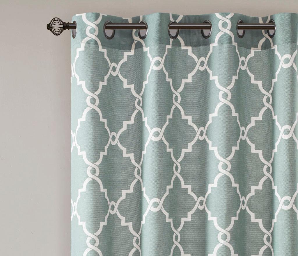Olliix.com Curtains - Saratoga 63 H Fretwork Print Grommet Top Window Curtain Seafoam