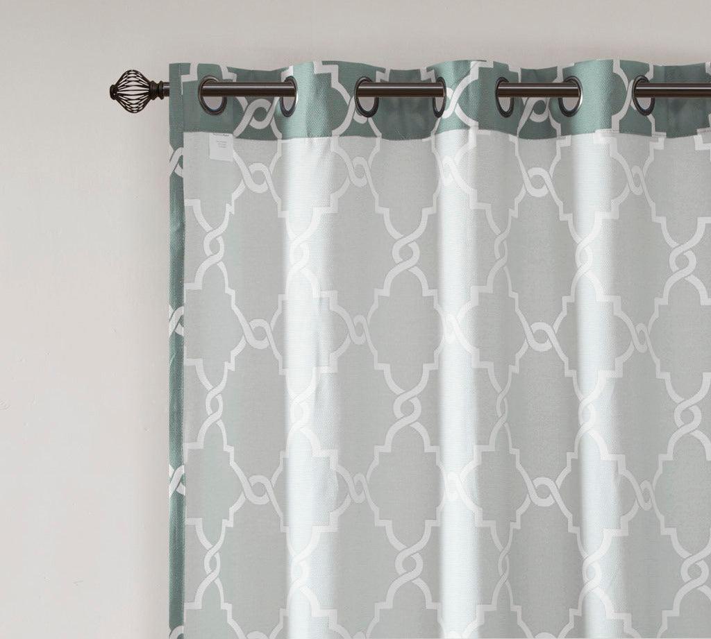 Olliix.com Curtains - Saratoga 63 H Fretwork Print Grommet Top Window Curtain Seafoam
