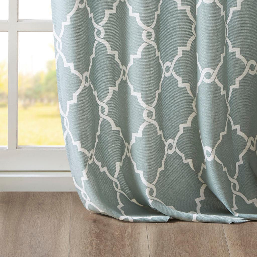 Olliix.com Curtains - Saratoga 63 H Fretwork Print Grommet Top Window Curtain Seafoam