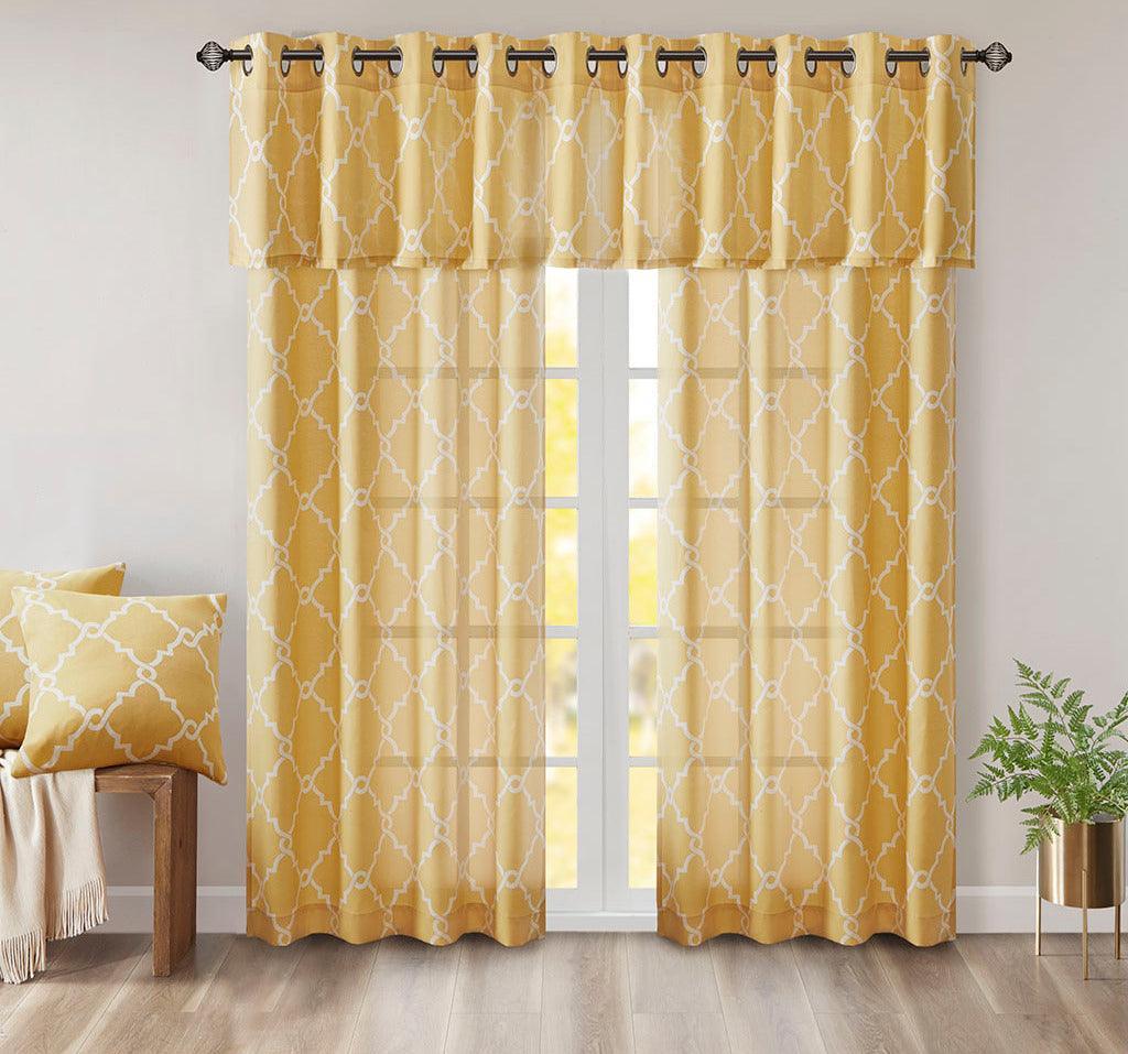 Olliix.com Curtains - Saratoga 63 H Fretwork Print Grommet Top Window Curtain Yellow