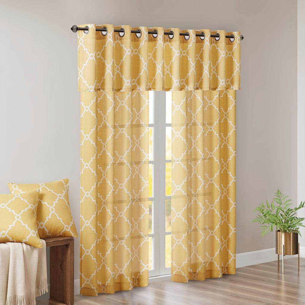 Olliix.com Curtains - Saratoga 63 H Fretwork Print Grommet Top Window Curtain Yellow