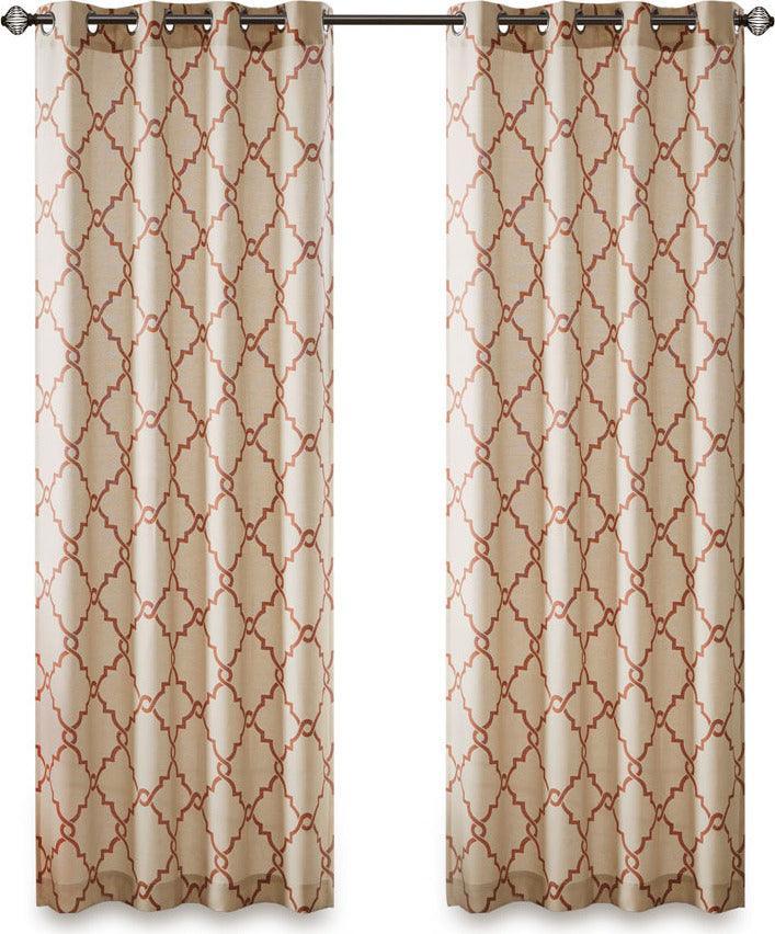 Olliix.com Curtains - Saratoga 84 H Fretwork Print Grommet Top Window Curtain Beige & Spice
