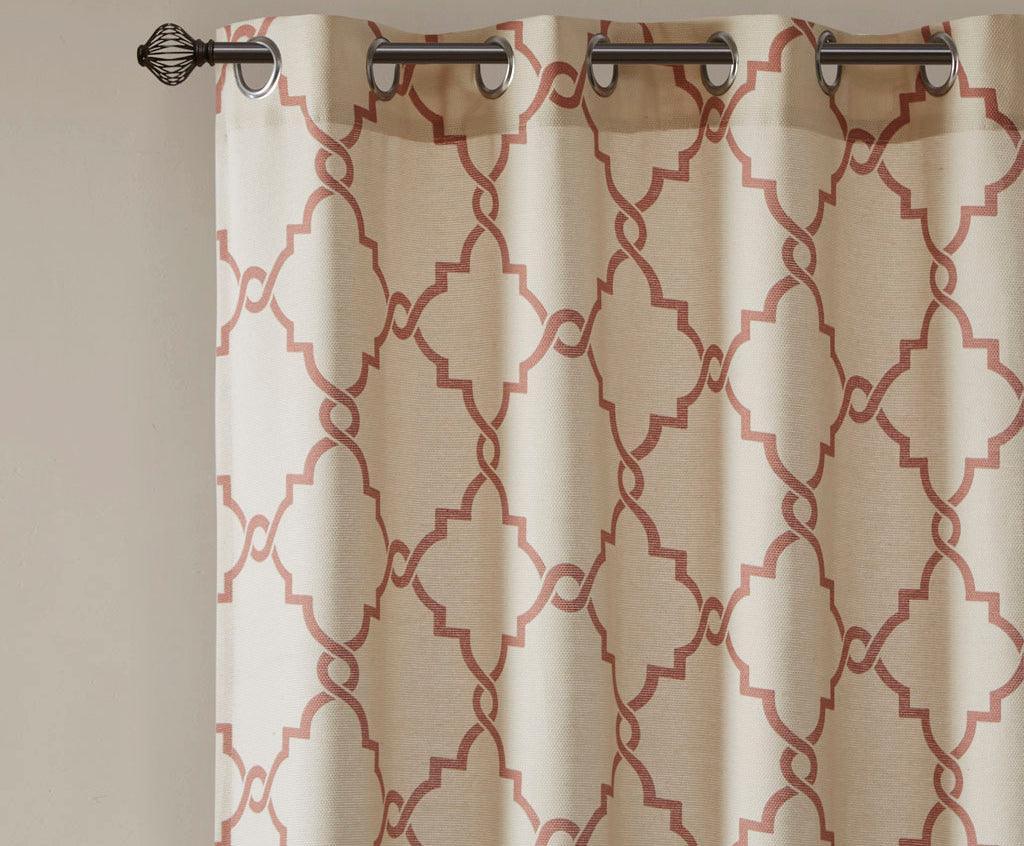 Olliix.com Curtains - Saratoga 84 H Fretwork Print Grommet Top Window Curtain Beige & Spice