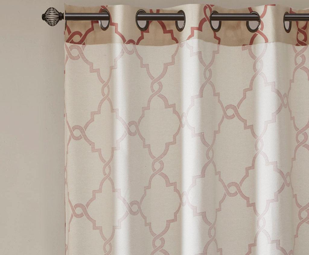 Olliix.com Curtains - Saratoga 84 H Fretwork Print Grommet Top Window Curtain Beige & Spice
