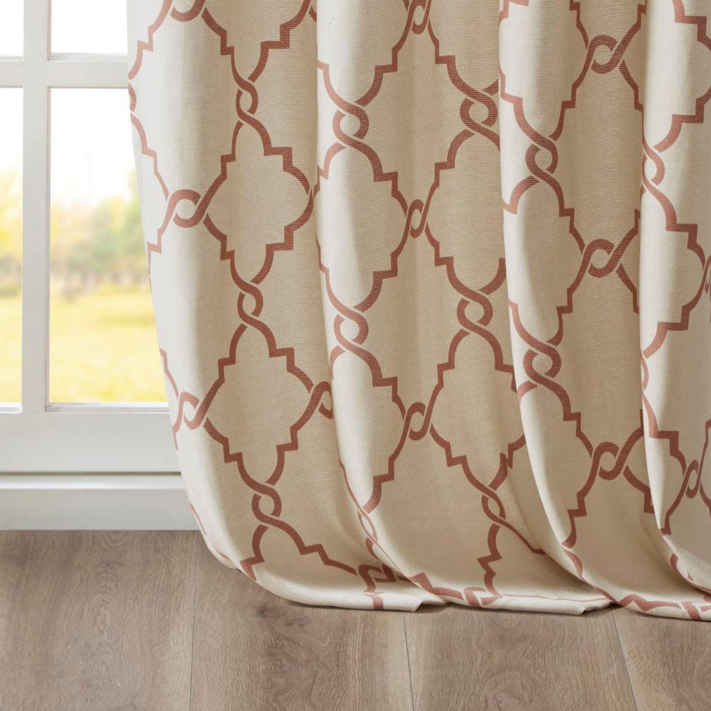 Olliix.com Curtains - Saratoga 84 H Fretwork Print Grommet Top Window Curtain Beige & Spice