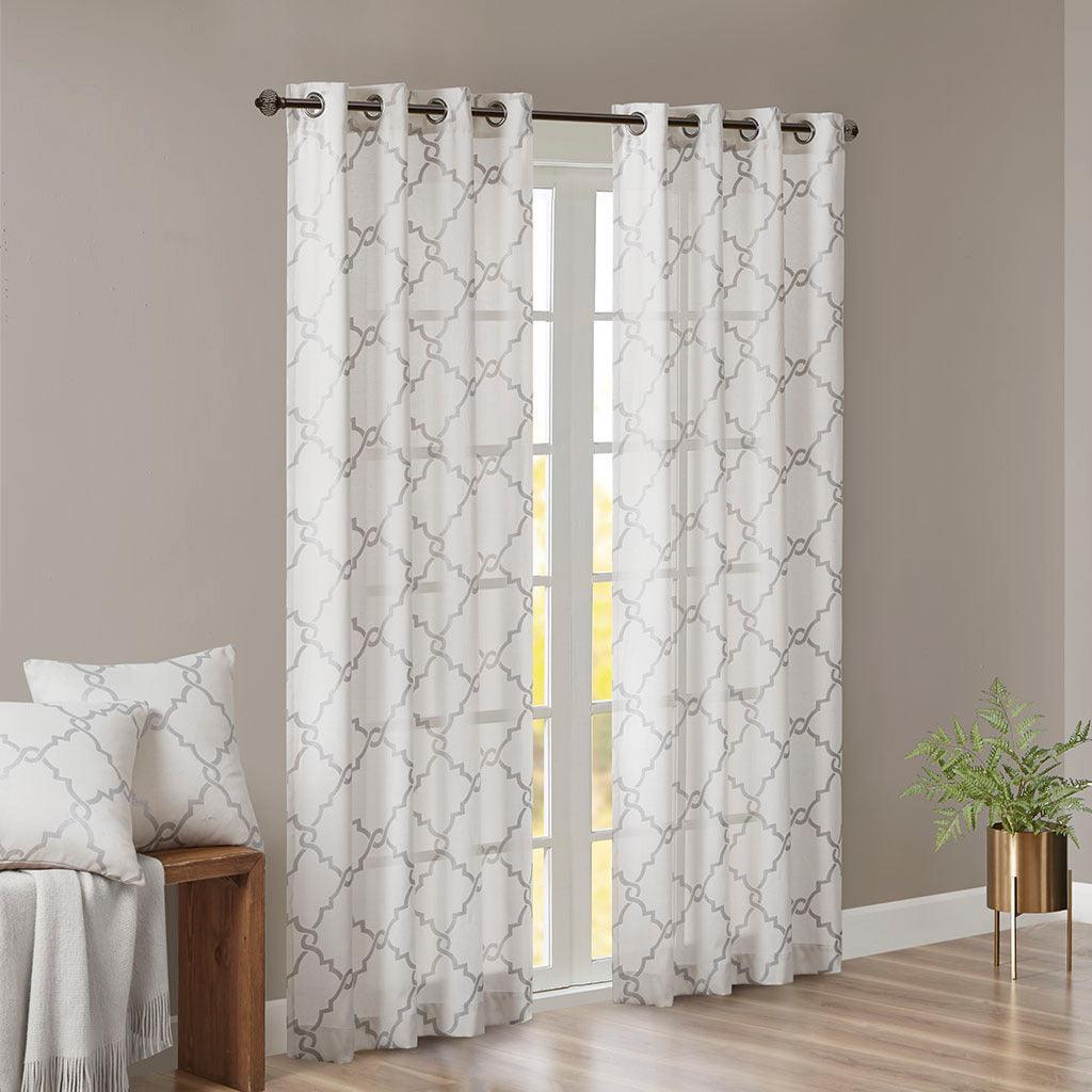 Olliix.com Curtains - Saratoga 84 H Fretwork Print Grommet Top Window Curtain Ivory