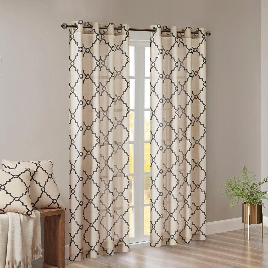 Olliix.com Curtains - Saratoga 84 H Fretwork Print Grommet Top Window Curtain Khaki