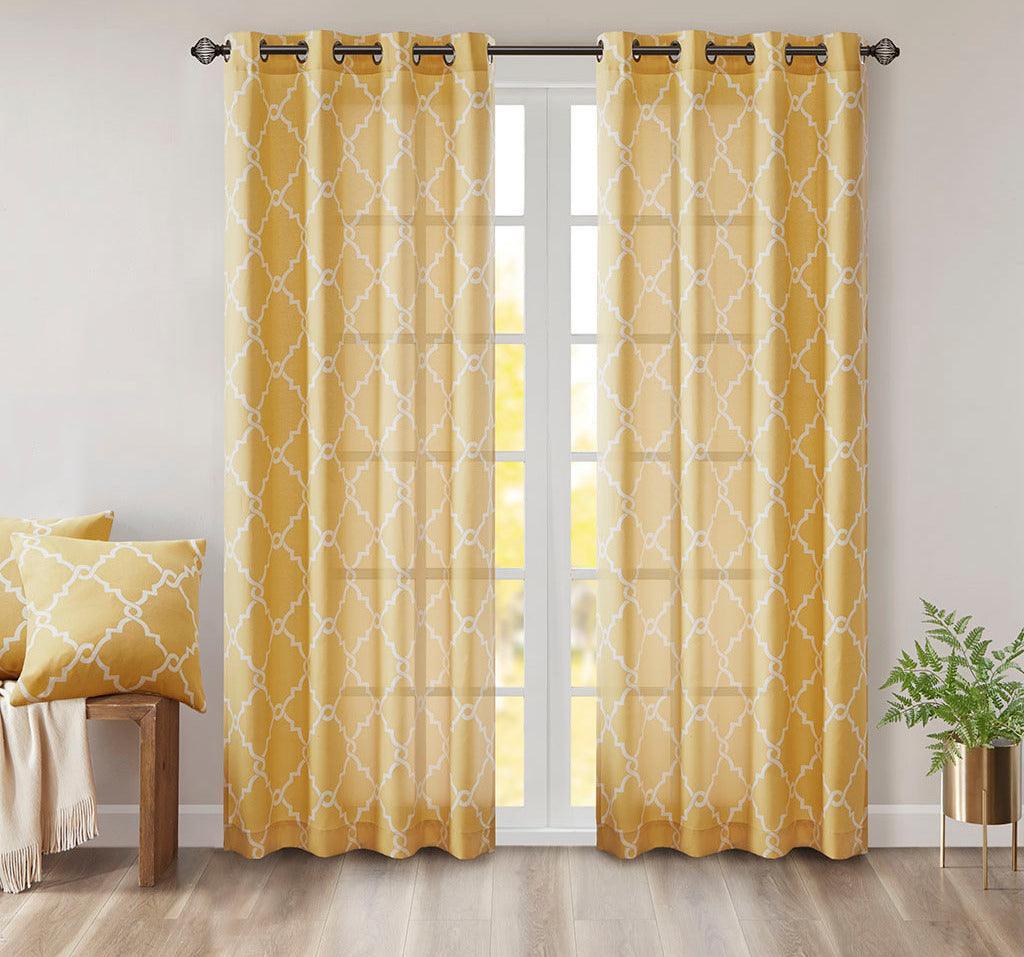 Olliix.com Curtains - Saratoga 84 H Fretwork Print Grommet Top Window Curtain Yellow