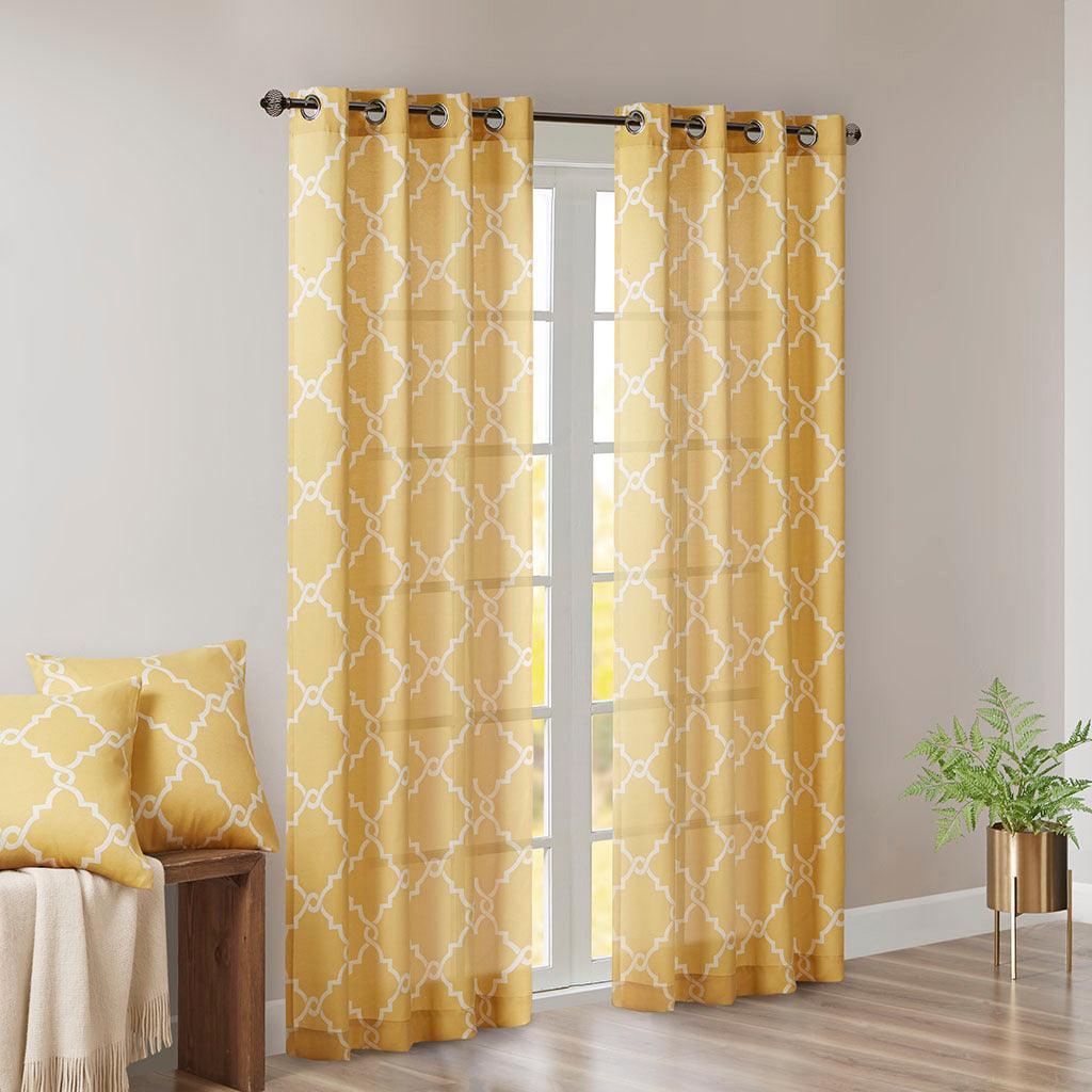 Olliix.com Curtains - Saratoga 84 H Fretwork Print Grommet Top Window Curtain Yellow