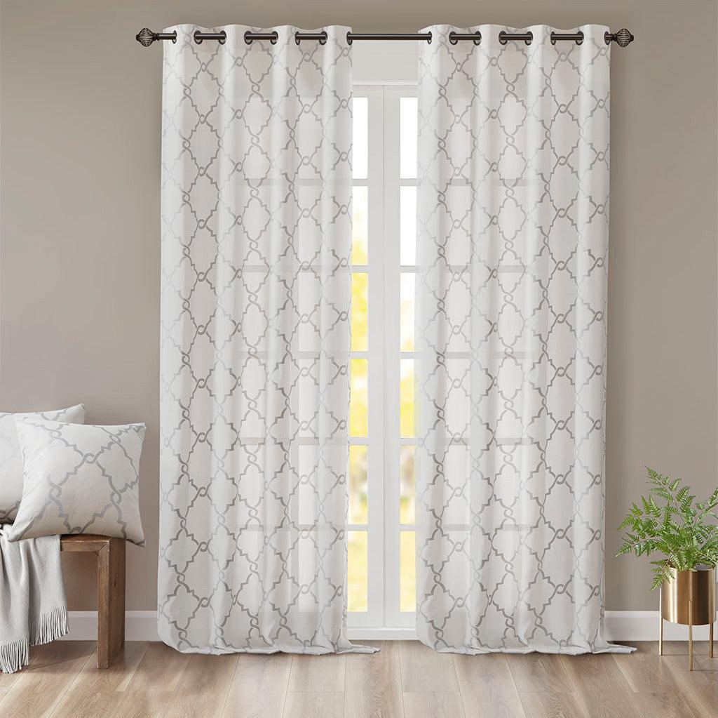 Olliix.com Curtains - Saratoga 95 H Fretwork Print Grommet Top Window Curtain Ivory