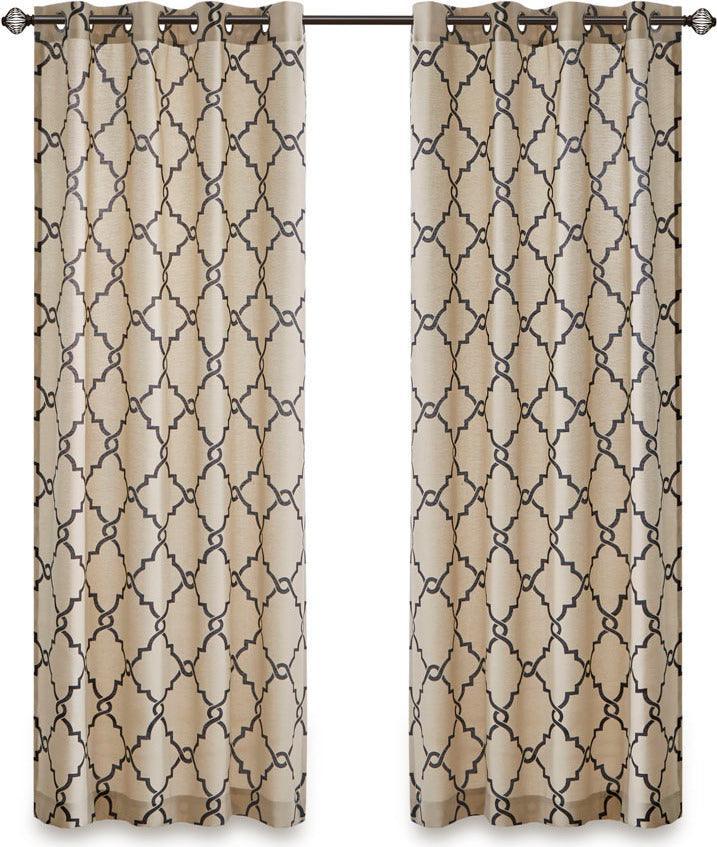 Olliix.com Curtains - Saratoga 95 H Fretwork Print Grommet Top Window Curtain Khaki
