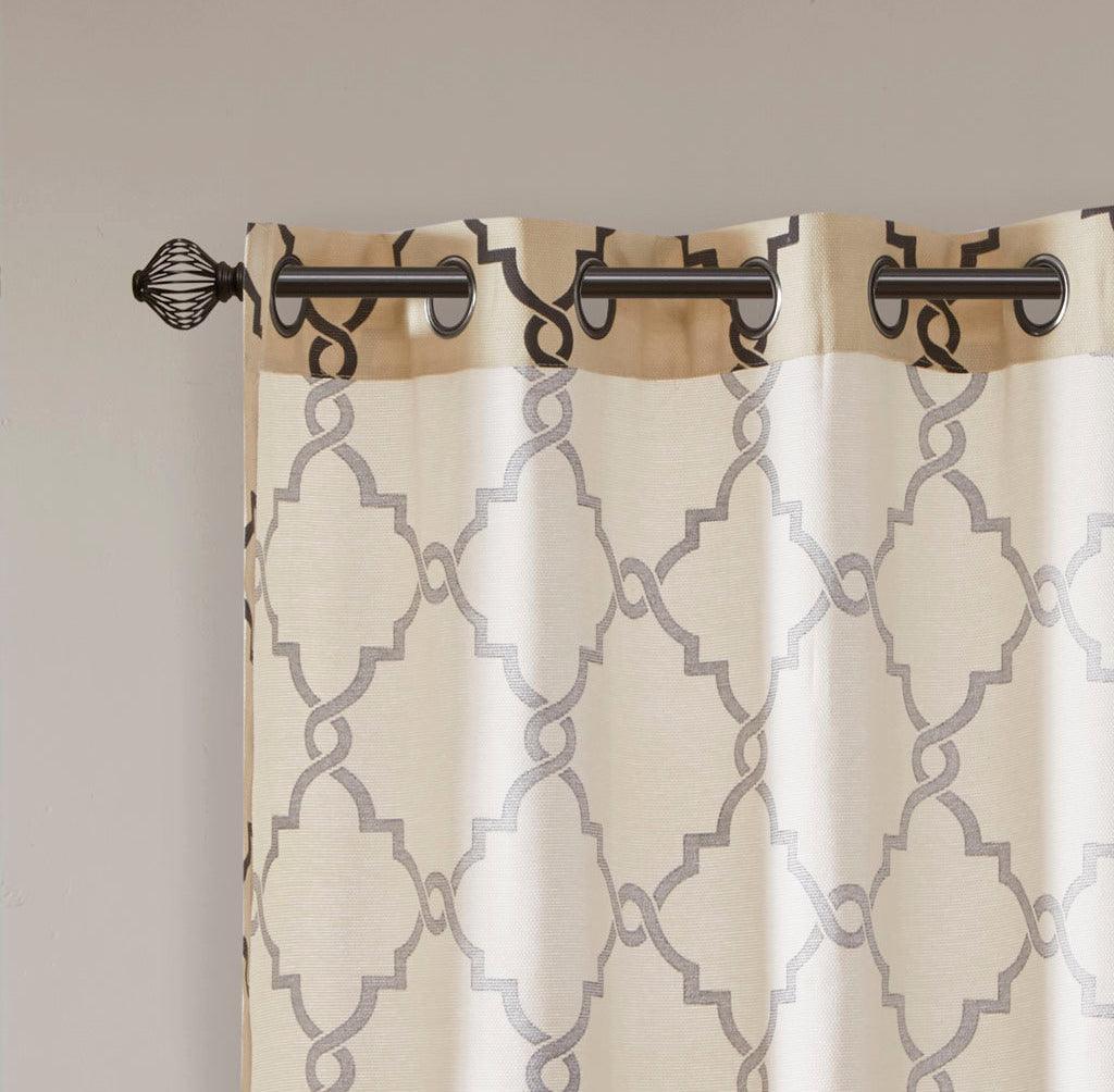 Olliix.com Curtains - Saratoga 95 H Fretwork Print Grommet Top Window Curtain Khaki