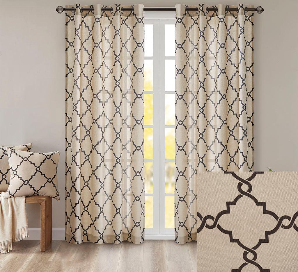 Olliix.com Curtains - Saratoga 95 H Fretwork Print Grommet Top Window Curtain Khaki