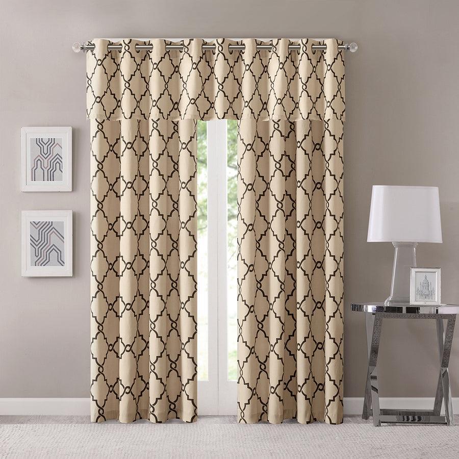 Olliix.com Curtains - Saratoga Fretwork Print Grommet Top Window Valance Khaki