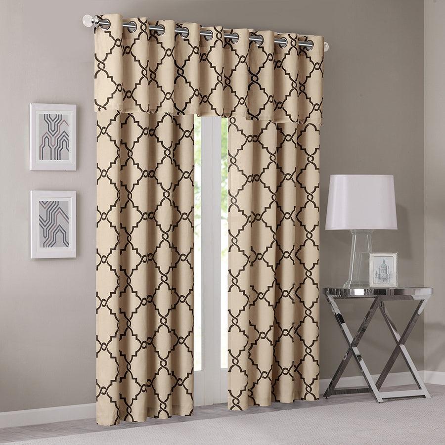 Olliix.com Curtains - Saratoga Fretwork Print Grommet Top Window Valance Khaki