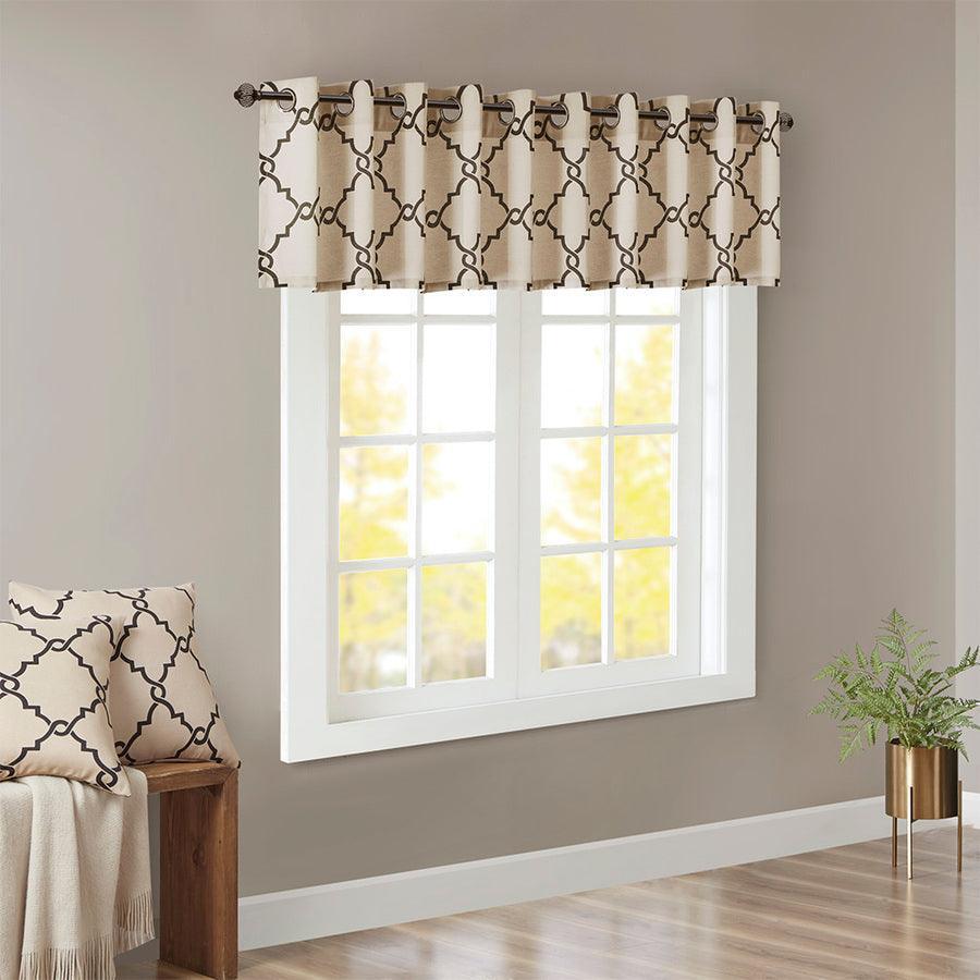 Olliix.com Curtains - Saratoga Fretwork Print Grommet Top Window Valance Khaki
