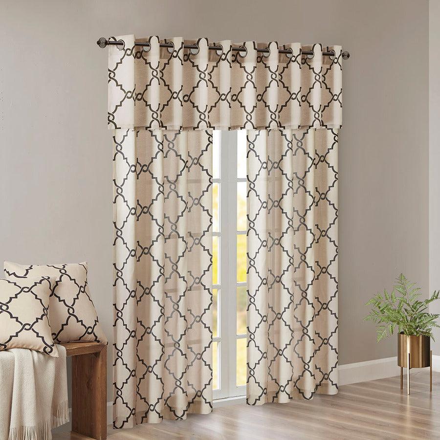 Olliix.com Curtains - Saratoga Fretwork Print Grommet Top Window Valance Khaki