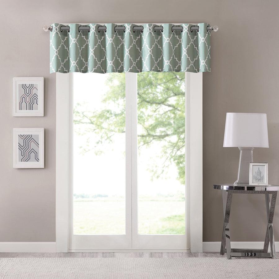 Olliix.com Curtains - Saratoga Fretwork Print Grommet Top Window Valance Seafoam