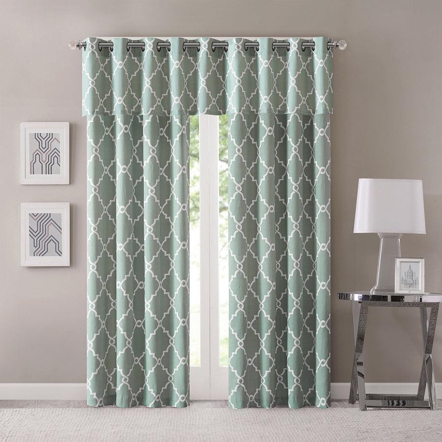 Olliix.com Curtains - Saratoga Fretwork Print Grommet Top Window Valance Seafoam