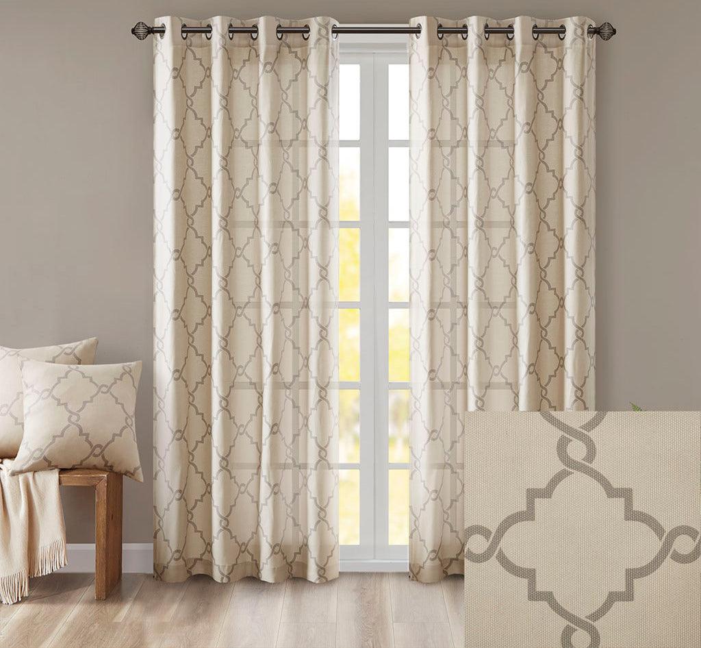 Olliix.com Curtains - Saratoga H Fretwork Print Grommet Top Window Curtain Beige