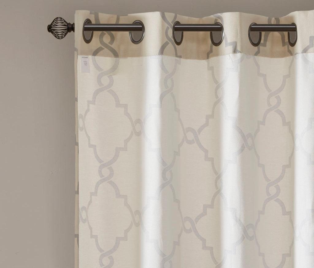 Olliix.com Curtains - Saratoga H Fretwork Print Grommet Top Window Curtain Beige