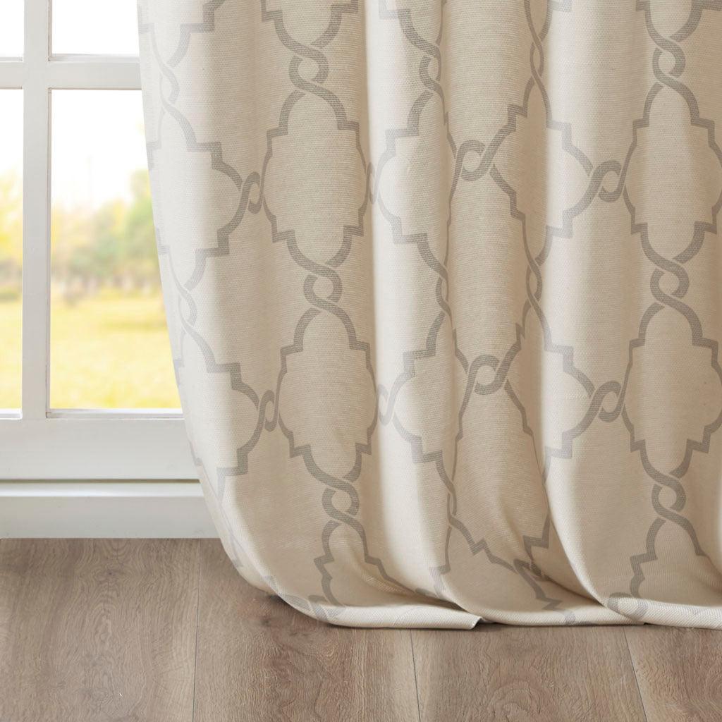 Olliix.com Curtains - Saratoga H Fretwork Print Grommet Top Window Curtain Beige